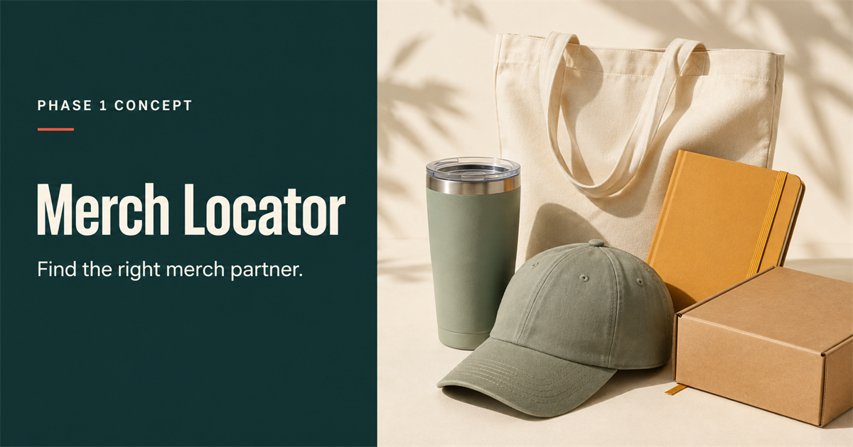 Canvas tote, tumbler, cap, notebook, and mailer box arranged as premium promotional merchandise